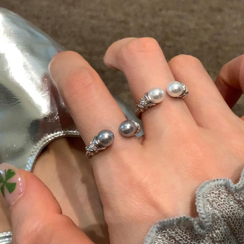 Light Luxury High-End Zircon Pearl Open Ring, Women'S Gentle Niche Fashion Temperament Commuting Versatile Ring Ring