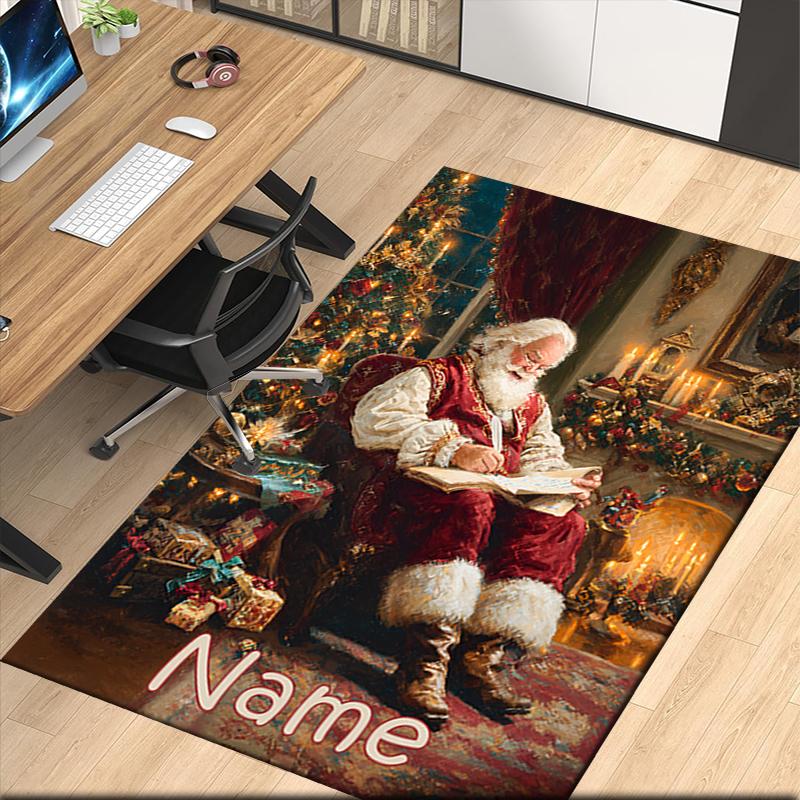 Custom Name Christmas Santa Claus Printed Carpet, for Office Chair Living Room Bedroom Kitchen Room Decor Gifts.