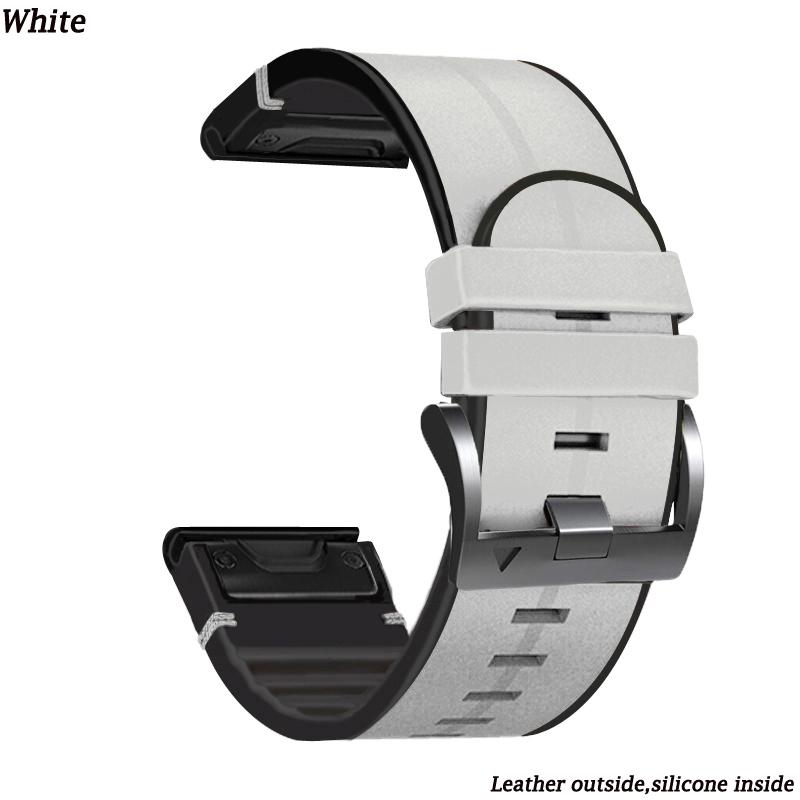 26/22mm Leather Silicone Watchband Strap For Garmin Fenix 6 6X Pro Sapphire GPS 7 7X 5 5X Plus Quick Release Watch Band Bracelet