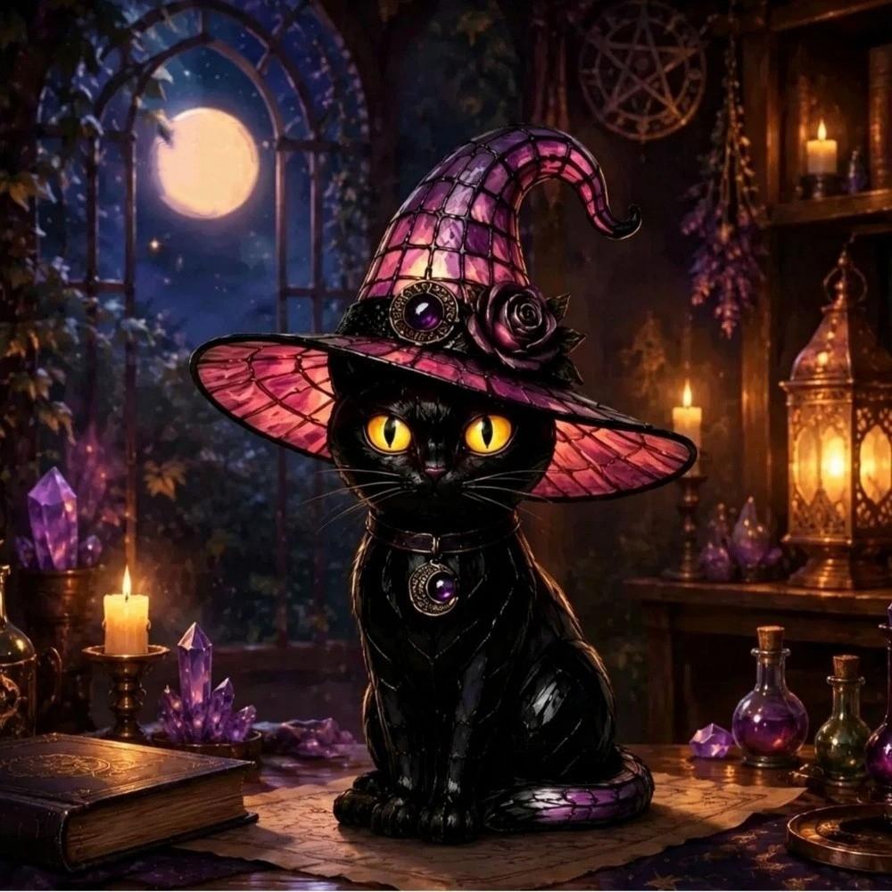Cat Bird Halloween Lamp Gothic Witch Hat Lamp Decorative Night Light  Office Dorm