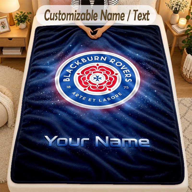 Flannel BlanketBlackburn Rovers Football Custom Name Text Personalized Soft Warm Throw Blanket Home Decor Gift