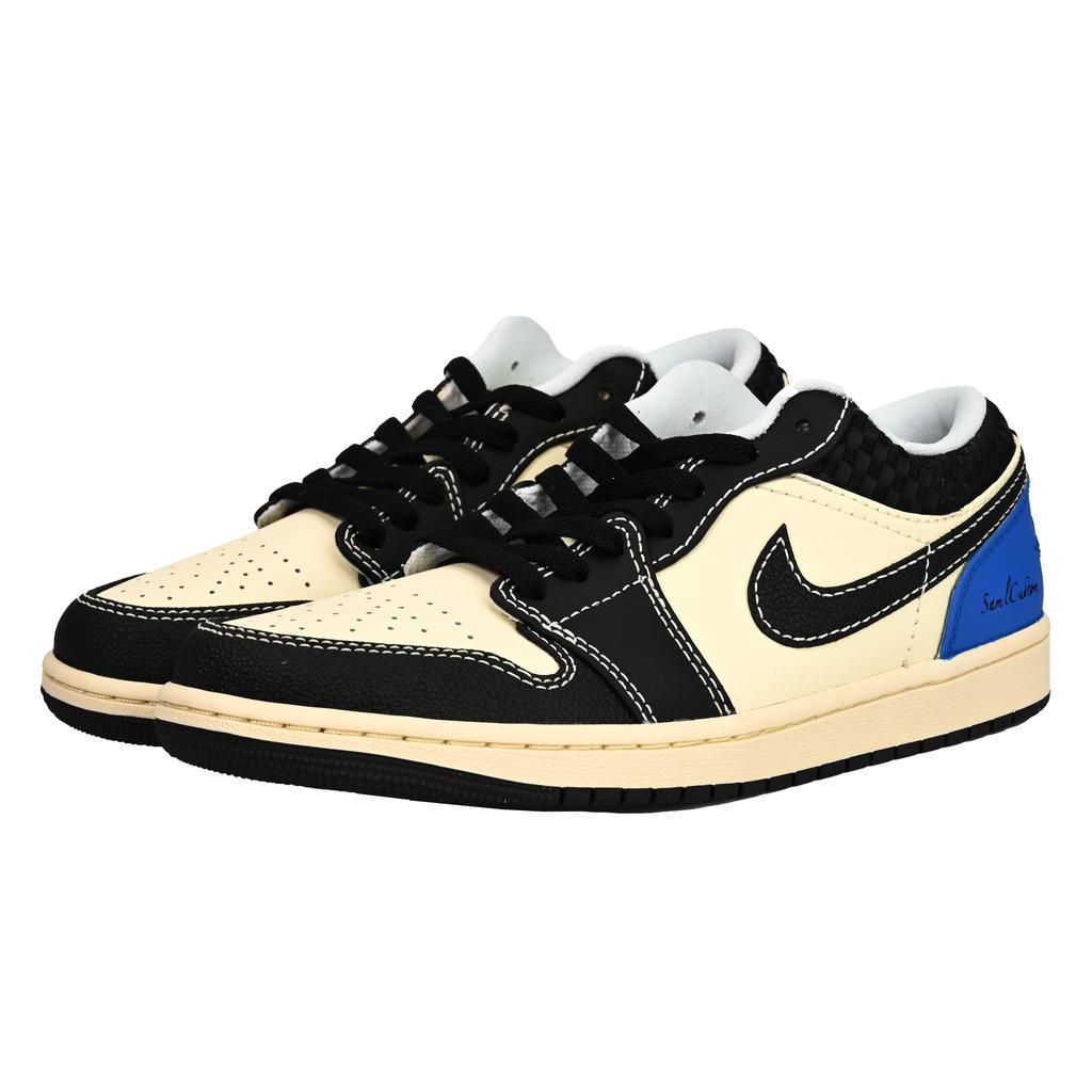 Jordan Air Jordan 1 Дышащие Низкие Винтажные Баскетбольные Кроссовки Мужские Бежевый Черный Синий HQ3437-101(Команда6-)
