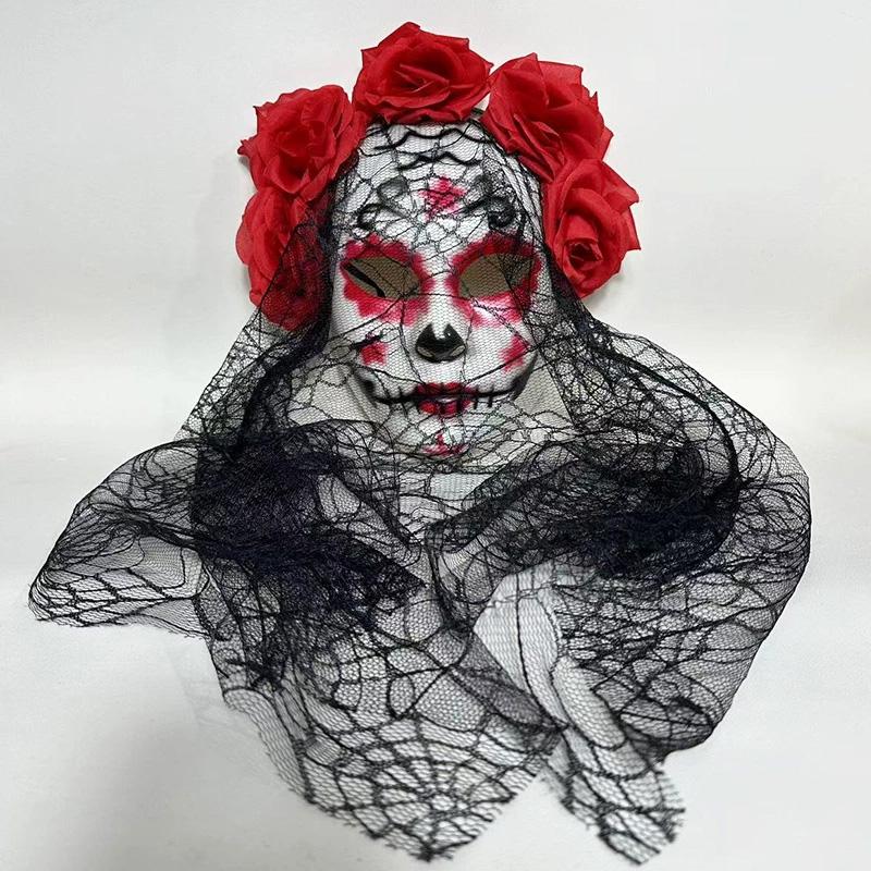 1 шт. Хэллоуин Имитация Цветка Косплей Реквизит Для Женщин Девушек Головной Убор Костюм Косплей Роза Ободок Кружево с Черной Вуалью