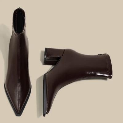 2024 Модная женская обувь Ботильоны женские элегантные современные ботинки женские с острым носком на высоком каблуке с молнией сзади обувь больших размеров для женщин