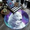 White Wolves Round Area Rug,Carpet Rug for Living Room Bedroom Sofa Playroom Decor,Non-slip Floor Mat