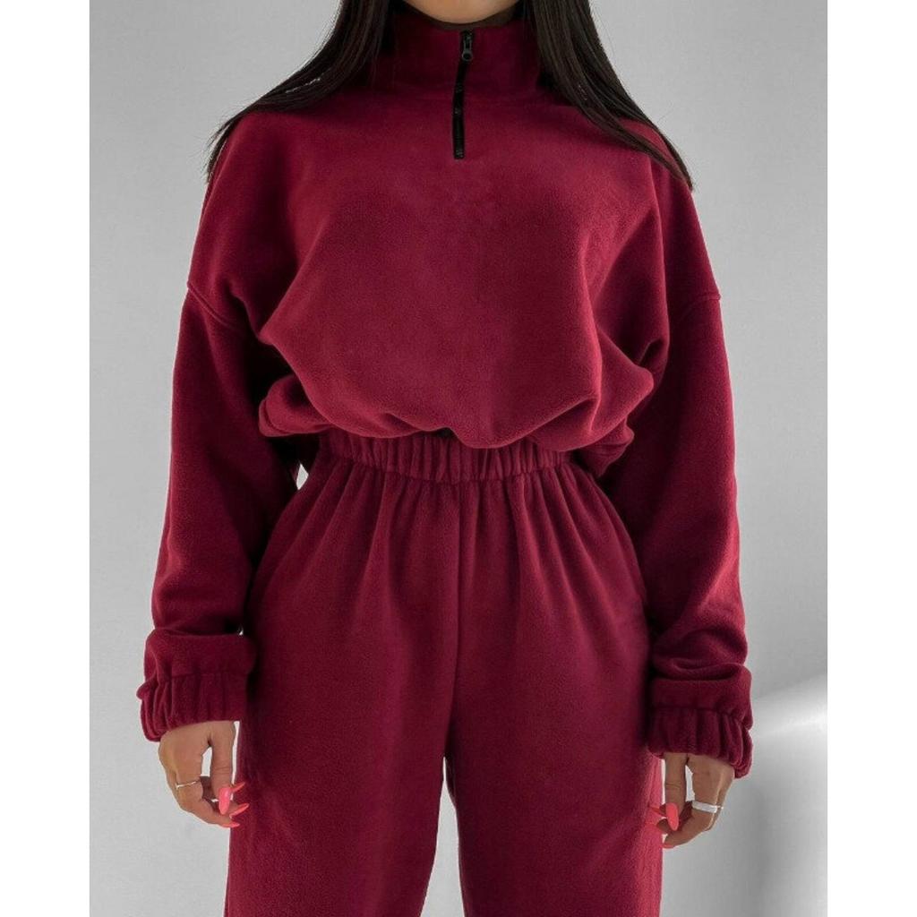 Fashion Casual Loose Zipper Stand-up Collar Sweater Two-piece Set