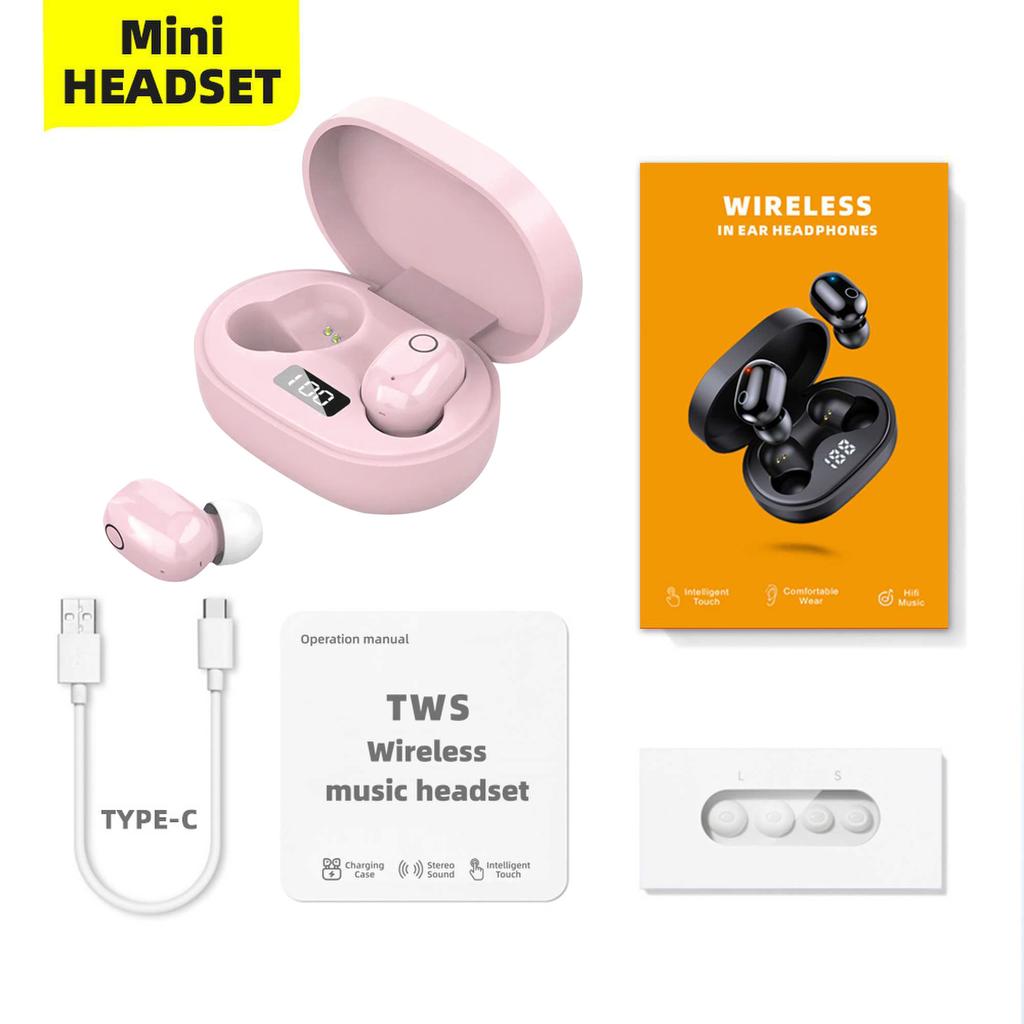Digital Display Mini TWS Wireless Bluetooth Earbuds In-Ear Unisex Macaron Earphones Sports Waterproof