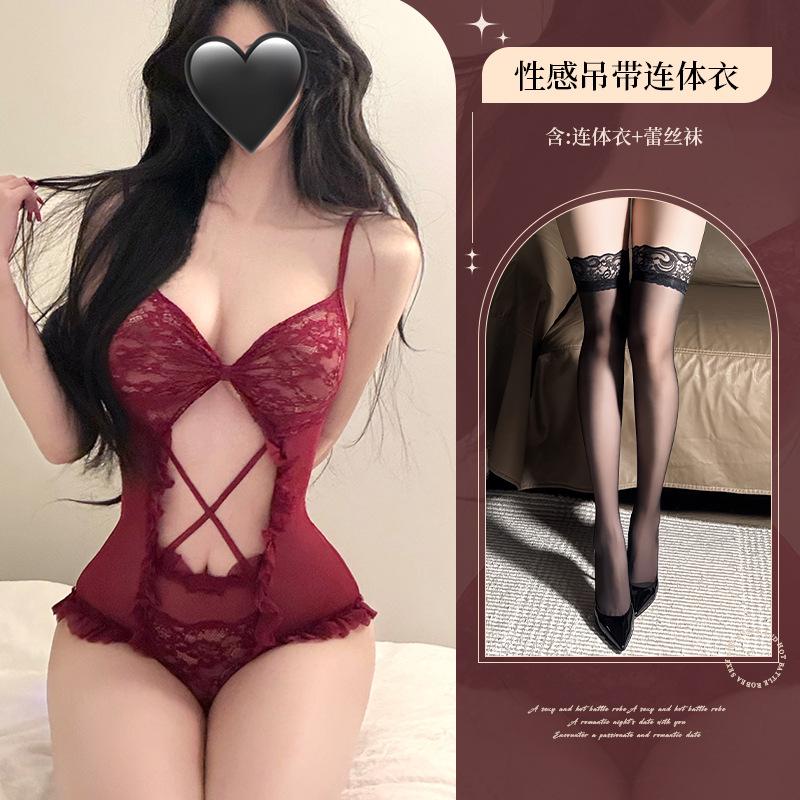 Sex underwear mesh perspective temptation straps low cut sexy backless hot open uniform suit