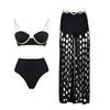 1011 European and American bikini new black niche high-end hollow beach pants split swimsuit set 19110