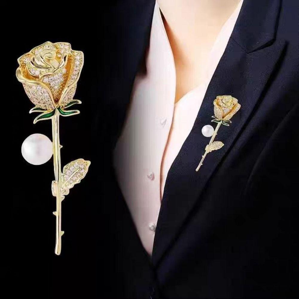 Chinese Style Rose Flower Brooch Elegant Suit Collar Pin Luxury Sense Brooch  Cheongsam Accessories