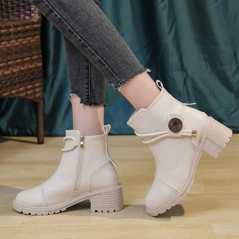 European and American Design Short Boots Women's 2024 Autumn Winter New Side Zipper Short Boots Fashion High Heel Leather Boots