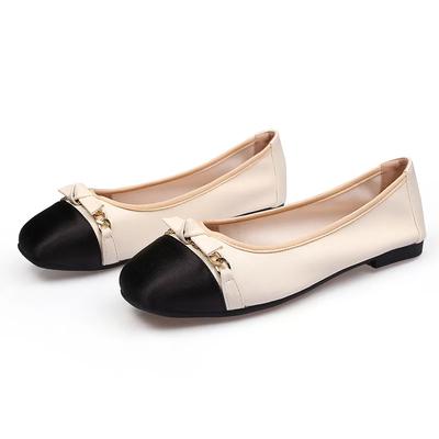2024 Весна Лето Модные Туфли Женские Балетки Круглый Носок Мягкие Плоские Туфли Плюс Размер 42 Черный Бежевый D096