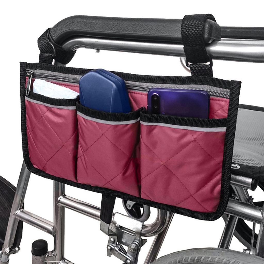 Wheelchair side armrest bag Reflective strip Portable Velcro polyester storage and hanging bag