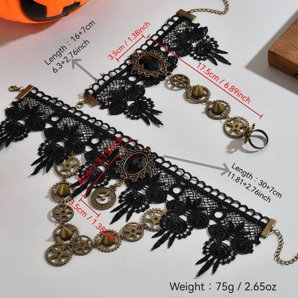 Готический ажурный чокер с цветком-черепом: Хэллоуинское колье высокого класса для женщин