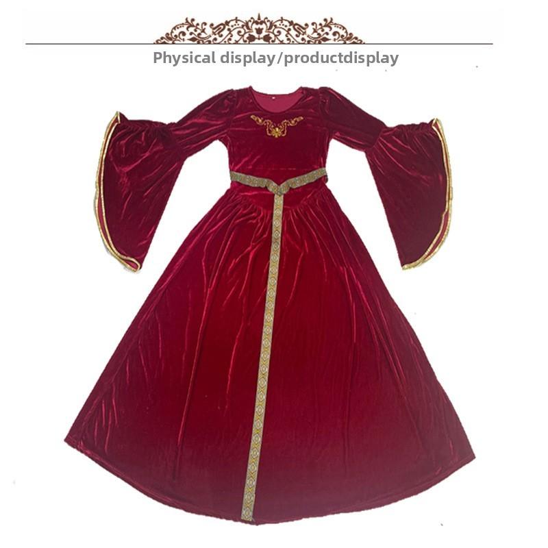 European Medieval Queen Costume Dress With Flared Sleeves For Cosplay And Stage Performances
