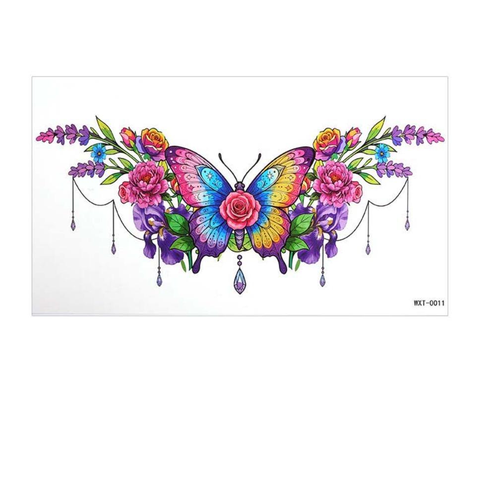Crown Cross Wing Butterfly Flower Tattoo Stickers 3D Texture Instant Decals Chest Waist Clavicle