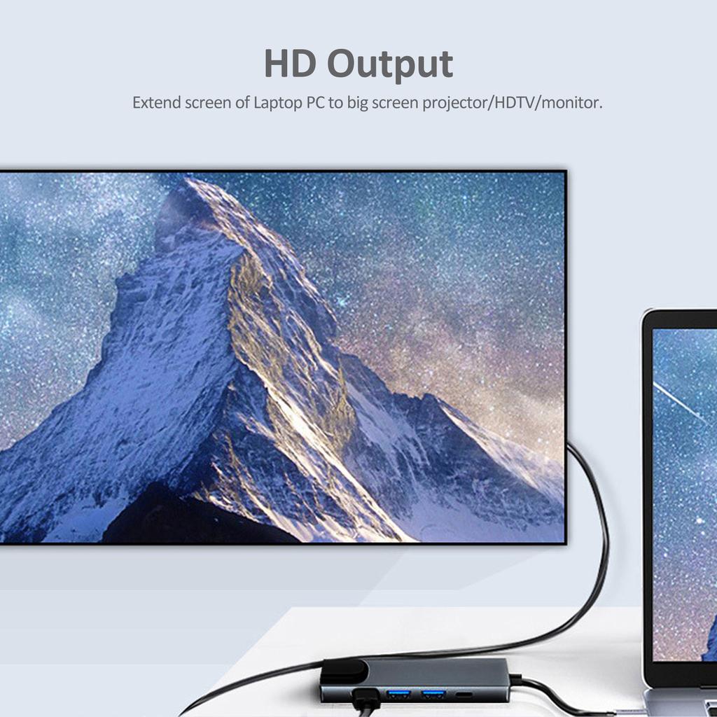 Многопортовый адаптер док-станции USB-концентратора TypeC 5IN1 с 4K HD RJ45 Ethernet USB 3.0 PD