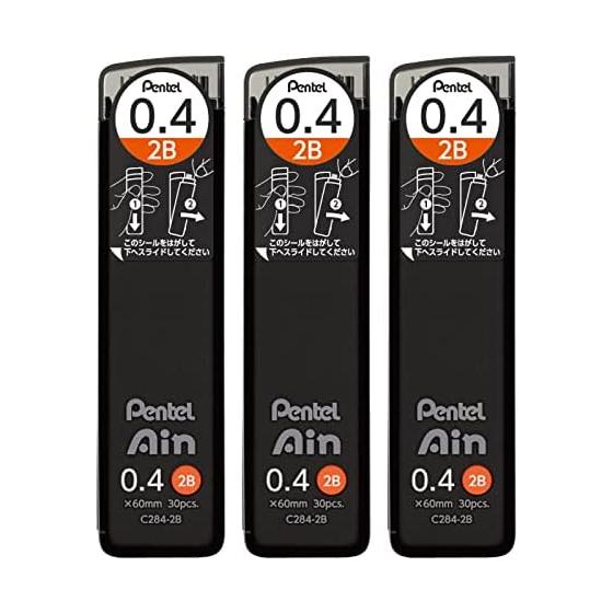 Стержни для автоматического карандаша Pentel Ain, 0,4 мм, 2B, 3 упаковки (XC2842B3P) - Гладкий, Устойчивый к поломке, Не размазывающийся, Высокопроизводительный