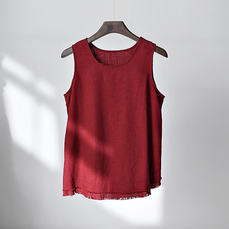 Весна и лето новинка хлопково-льняная женская одежда литературный и ретро льняной топ на бретелях с необработанным краем женский нижний маленький жилет