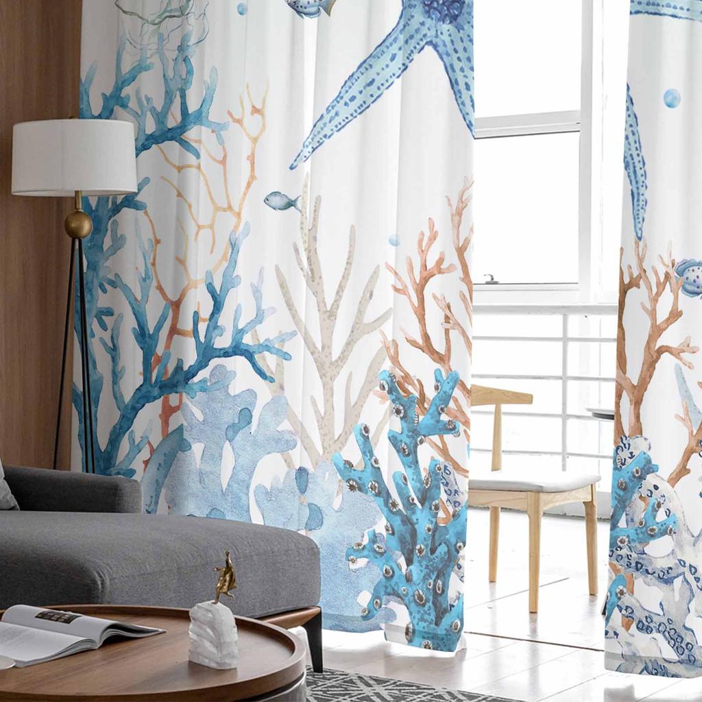 Летние шторы из тюля с изображением морской звезды для спальни, роскошные шторы для домашнего декора в гостиной, шифоновые панели