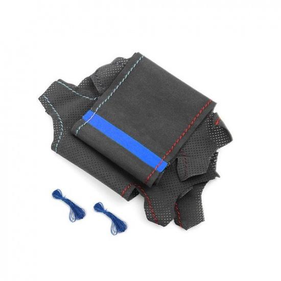 Black Suede Leather Steering Wheel Cover Trim For BMW 7 Series F01 F02 2008-2015