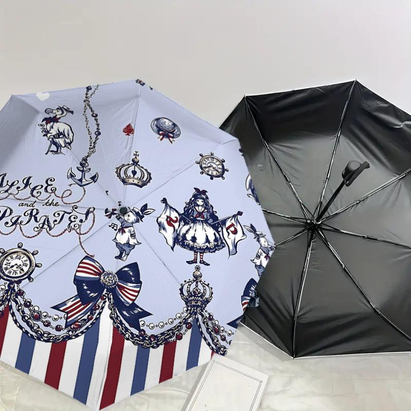 1PC Alice and Pirates Umbrella-8-Rib Reinforced, Automatic Open, Lightweight & Durable, Cute Fashion Accessory for Outdoor-P78