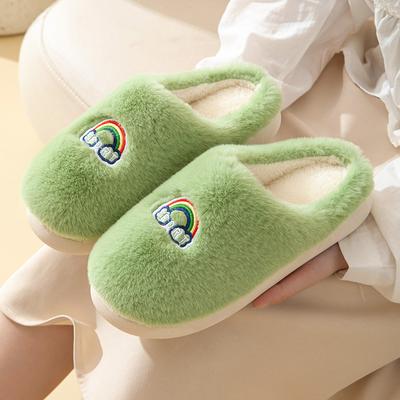 Зимние тапочки с героями мультфильмов, модная корейская версия для мужчин, женщин, пар, радужные домашние тапочки с толстой подошвой, хлопковые нескользящие повседневные туфли