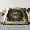 Baroque Gold Black Greek Key Meander Throw Blanket Funny Gift Luxury Designer Blanket Throw Blanket for Sofa#