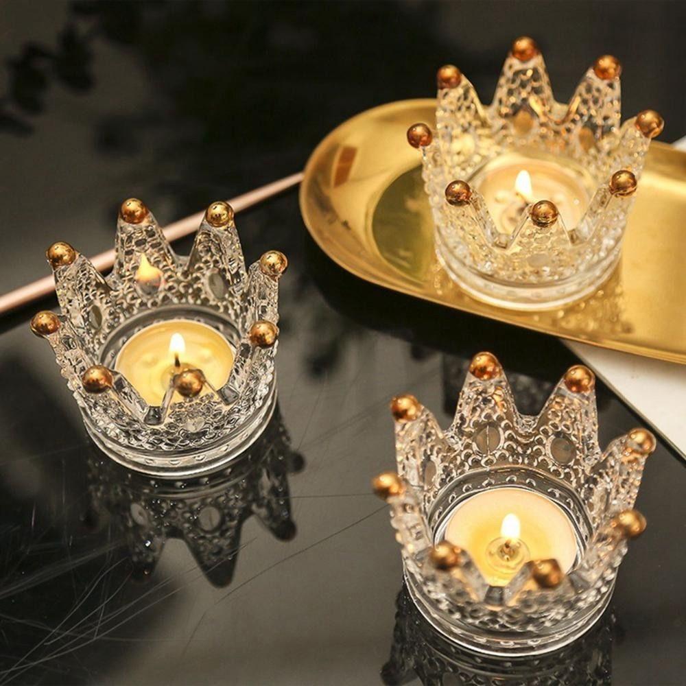 1/2Pcs Exquisite Crown Candle Holders Glass , Creative Candlestick Stand Home Decor