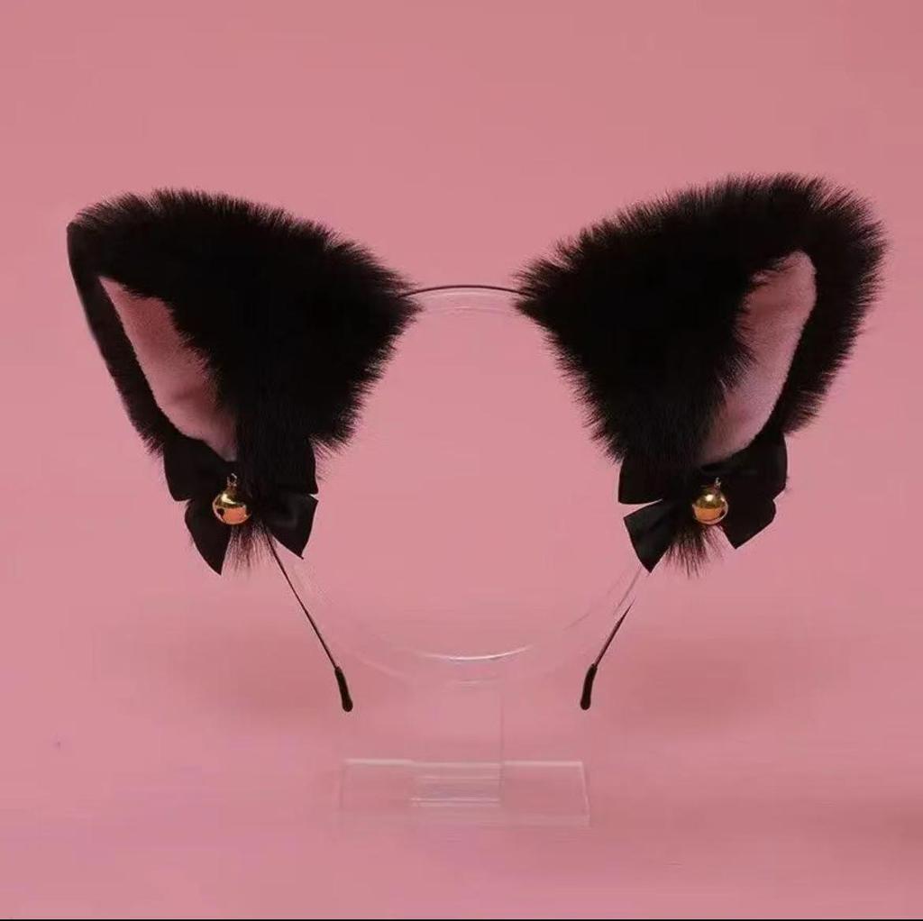 Animal Ear Headband & Lace Eye Mask Set with Bell Choker - Cute Cat, Fox, and Rabbit Ears Hair Accessories