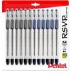 Шариковые ручки Pentel RSVP со средним стержнем - 1,0 мм - Упаковка из 12 штук (6 черных и 6 синих)
