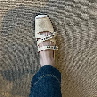 Версия из овчины~ Французские балетки с открытым подъемом, женские кожаные одинарные туфли с квадратным носком и перекрестной пряжкой, ретро спортивные туфли Мэри Джейн