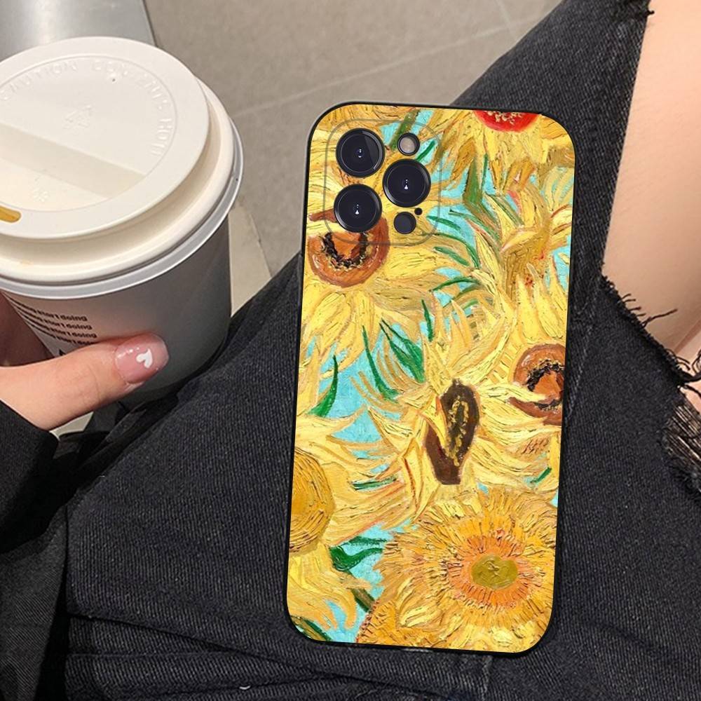 Арт чехол для телефона Винсент Ван Гог Для iphone 16 15 17 13 14 12 11 Pro Max Plus Черный корпус Чехол