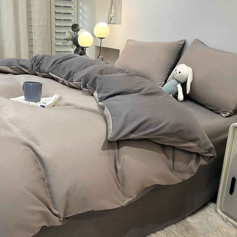 3/4pcs/set Double Solid Color Quilt Cover Four Piece Set Student Dormitory 1.2m Bedding Three Piece Set Double Bed Comfortable Sheet Home Textile