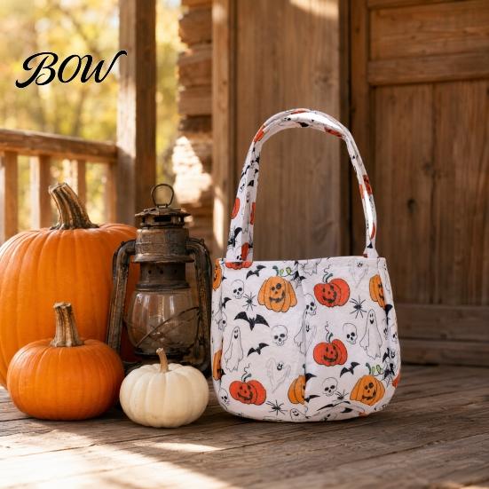Sturdy Halloween Treat Bag Candy Bucket for Kids, Non-Woven Trick or Tote Non-woven Fabric Basket, Pumpkin Ghost Snack Holder with Handle Party Favors