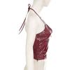 High Street Sexy Babes Chic Beauty Back Camisoles American Style PU Glossy Backless Cropped Trim Tops Fashion V-neck Red Vest