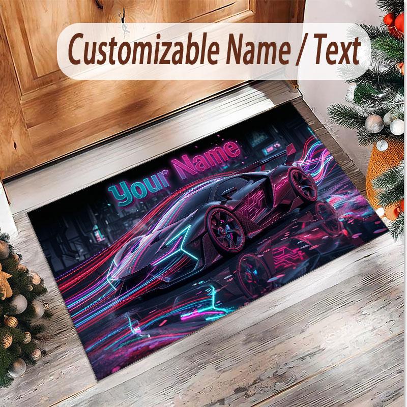 Мягкий ковер из хрустального велюра на тему автогонок с печатью имени и текста на заказ, нескользящий коврик для пола для спальни, гостиной