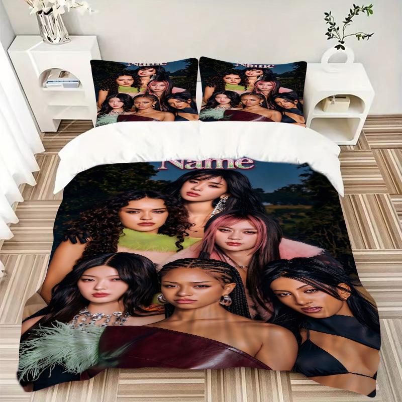 Custom Name Girl Group Fashion Portrait Print 3Pcs Bedding Set,Duvet Cover with 2 Bedro,Pillowcase Home Birthday Gift
