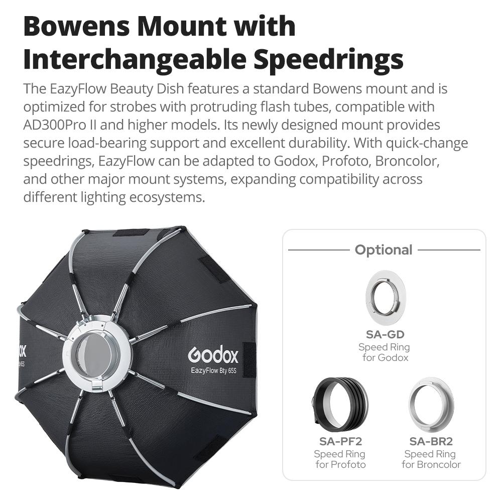 New Godox EazyFlow Beauty Dish 65/85cm Quick-Open Design Bowens Mount for Photography Studio Flash