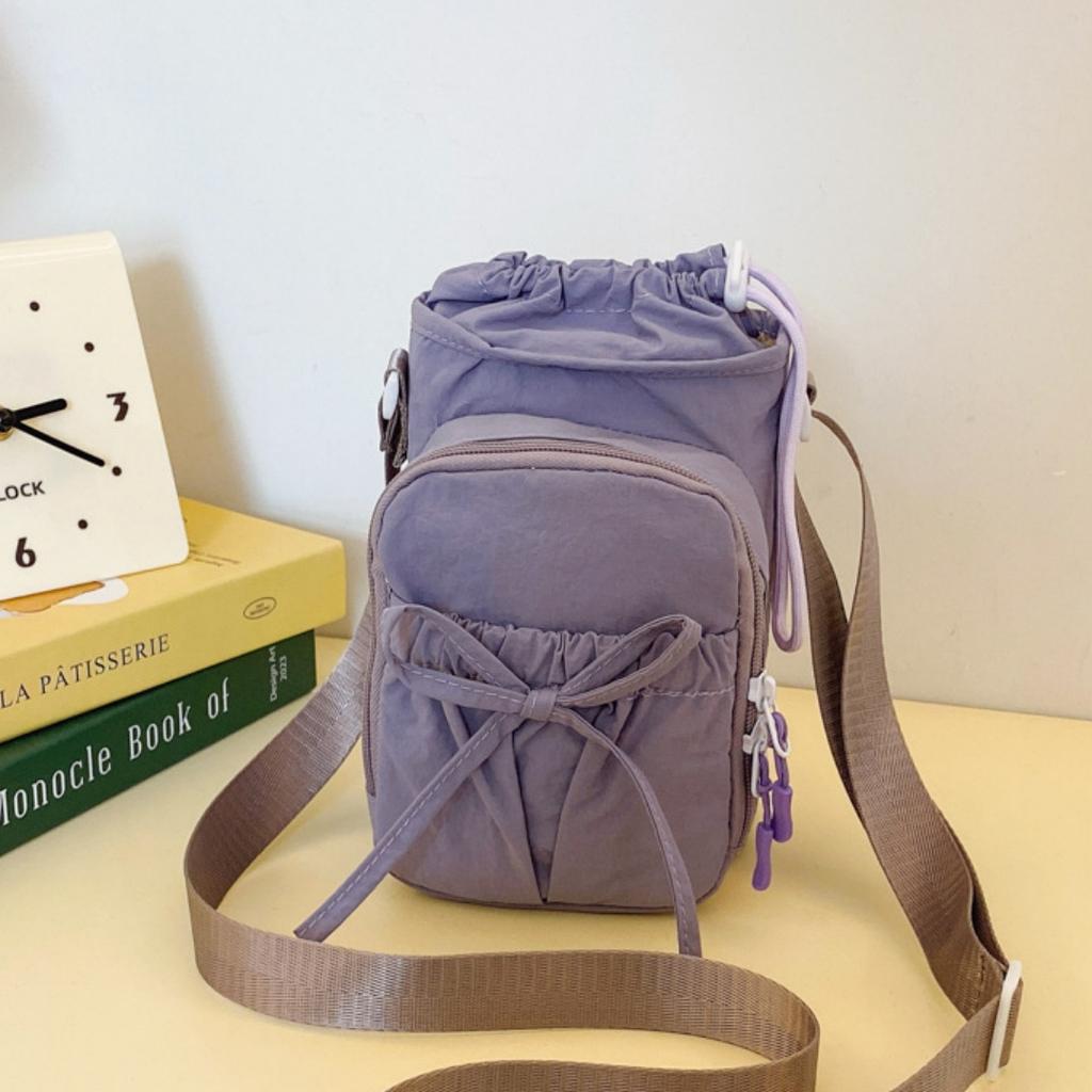 Drawstring Crossbody Bag Portable Outdoor Bow Phone Bag Adjustable Kettle Handbag High-Quality Nylon Shoulder Bag For Shopping