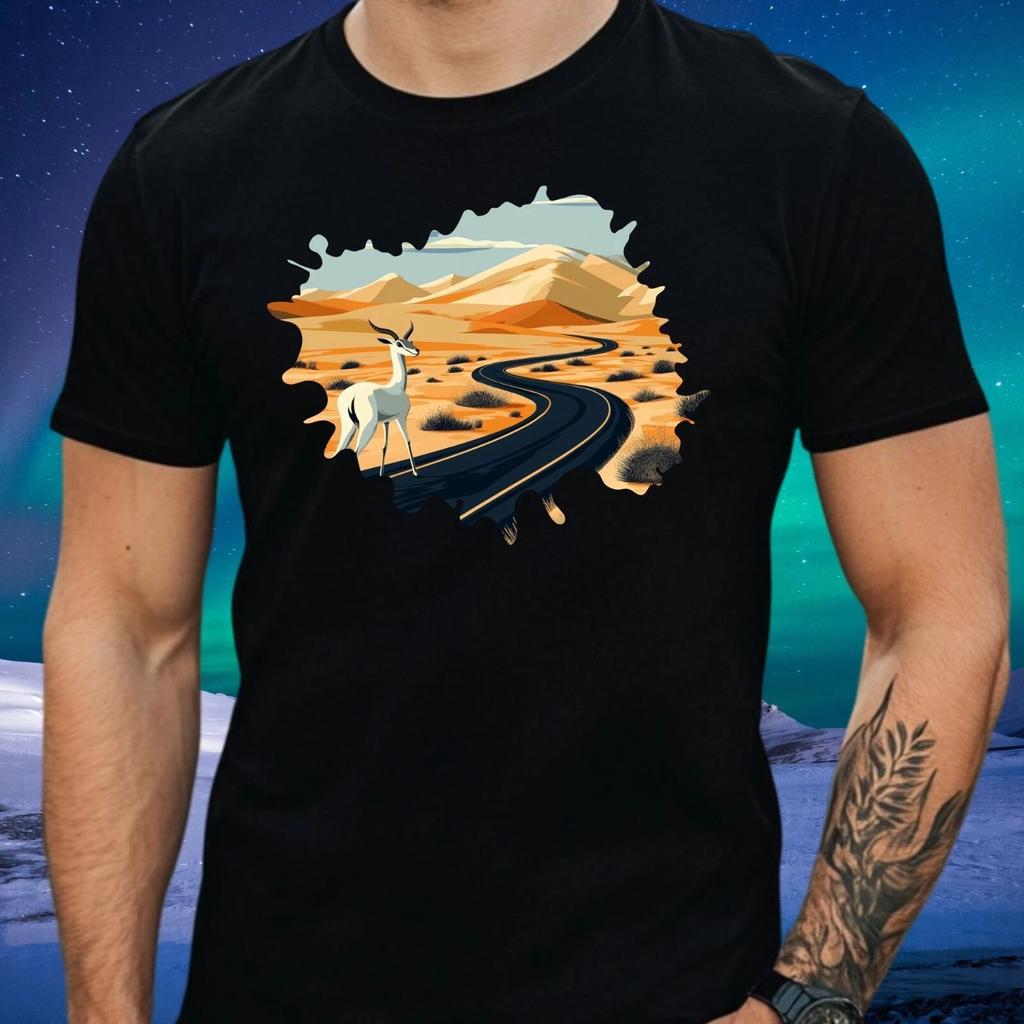 T-Shirt Herren Gazelle Wüstenstraße Motiv Baumwolle Größe XS bis 5XL