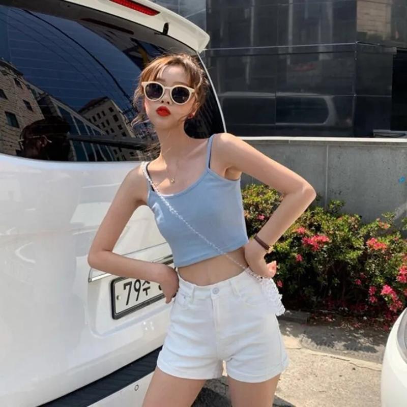 WTEMPO Женские летние укороченные топы без рукавов в корейском стиле, женские однотонные повседневные короткие майки с подкладкой, верхняя одежда