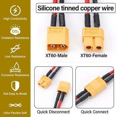 Провод 4AWG XT60 Папа к XT60 Мама с концом Длинный Силиконовый Лужёный Медный Провод Для Автомобильной Мобильной Электростанции
