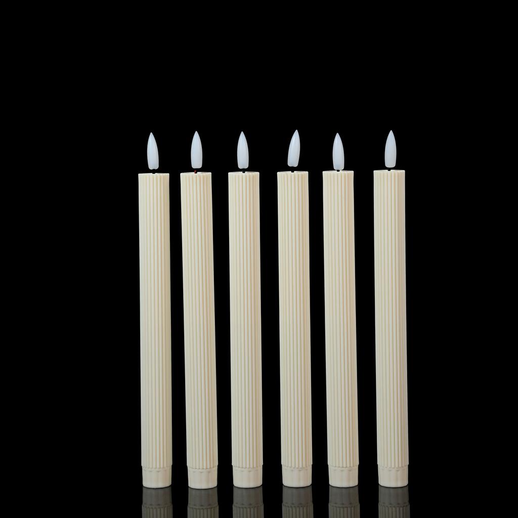 3/4/6 Pieces Beige Remote Control LED Taper Candles With Stripe,Battery Powered Wedding Decorative Thread LED Candle Light