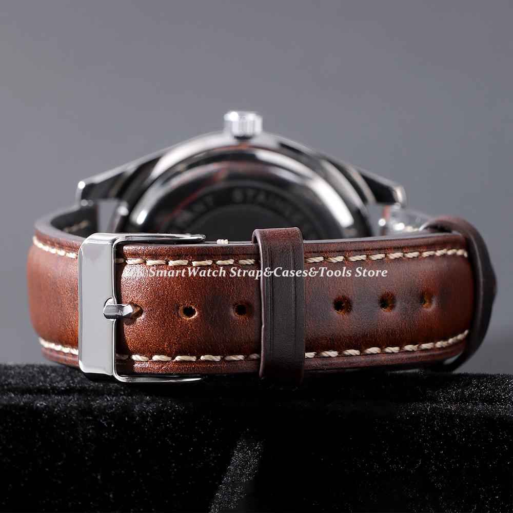 Retro Genuine Calfskin Strap Oil Wax Discoloration Cowhide Leather Watchband 18/19/20/21/22mm for Omega Business Watch Bands