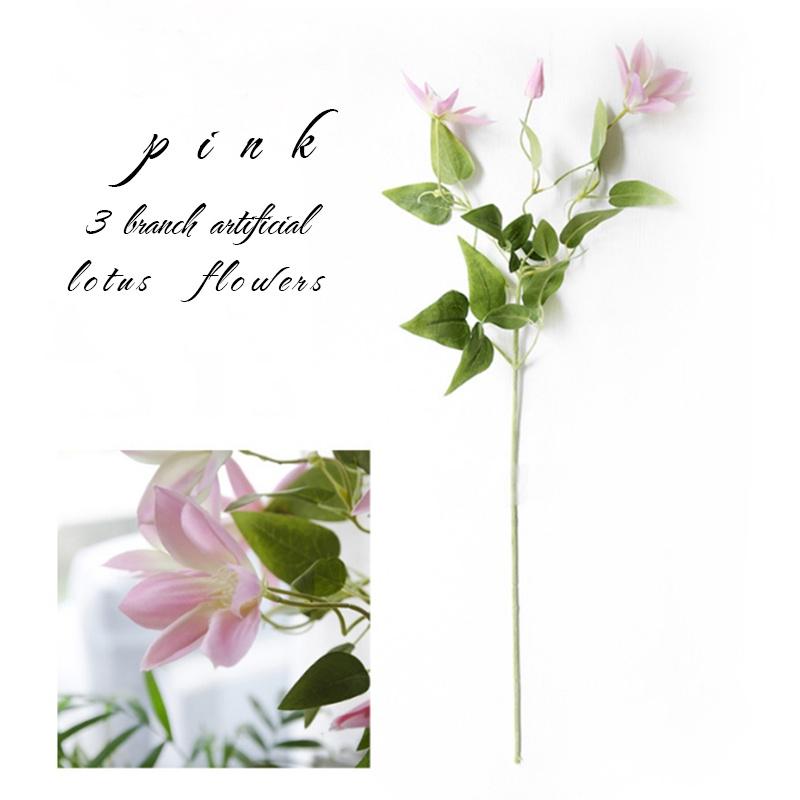 Искусственные цветы Искусственные 3 ветки лотоса Свадебные имитационные цветы Домашний сад Искусственные цветы Стол для улицы В помещении Украшения для свадебного дома