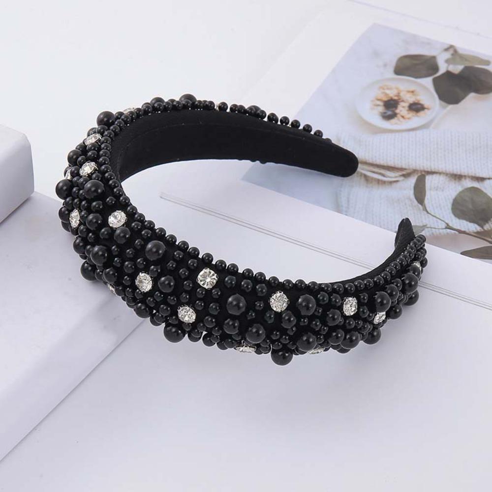 Elastic Plastic Base Full Pearls Hair Hoop Luxury Style Baroque Headdress Office Ladies