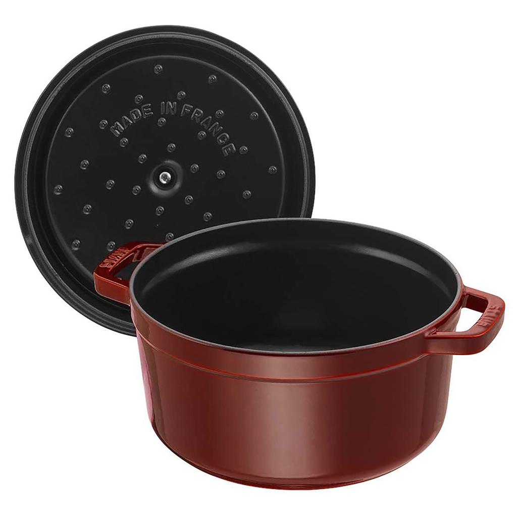 Staub Cocotte Round Grenadine Red Both Hand Enamel Pot IH Compatible Japanese La Cocotte Round "Pico 22cm" [Authorized Product] 40509-355