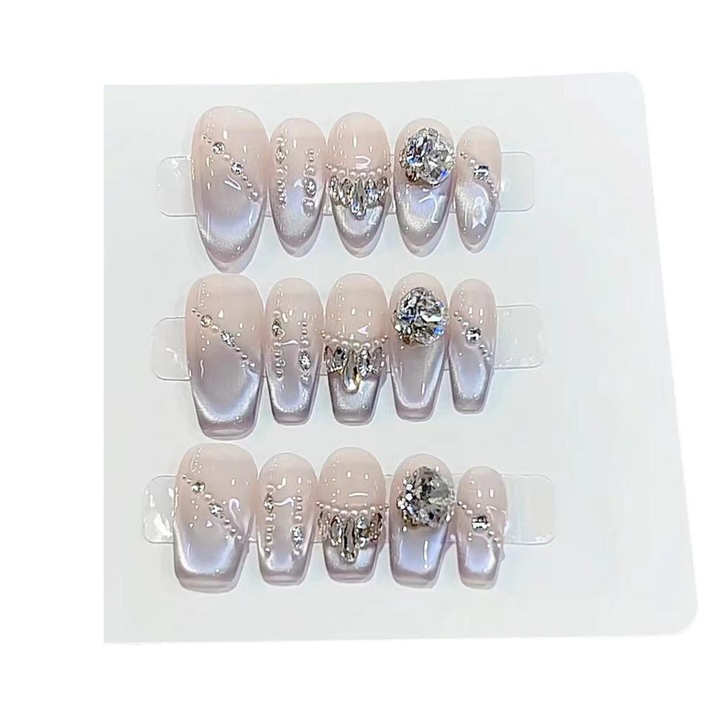 Чисто ручная работа Фототерапия Носимые Маникюр Серо-голубой Битые бриллианты. Готовый многоразовый патч можно снять