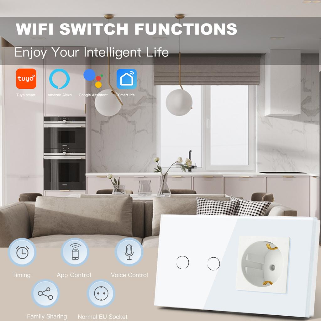 BSEED Wi-Fi Умные сенсорные выключатели 1/2/3 клавиши 1/2/3-ходовые настенные выключатели света Управление через приложение Tuya Smart Life Плюс розетки Стандарт ЕС
